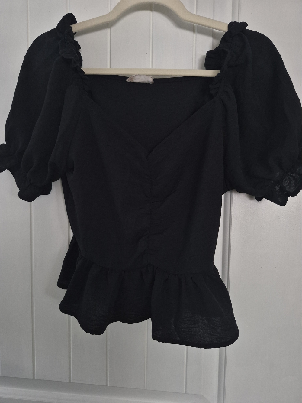 Altar'd State Black Puff Sleeve Peplum Blouse Size M